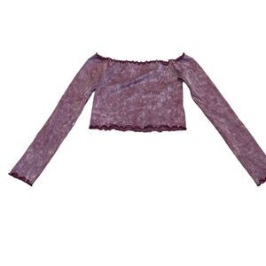 Aeropostale Ribbed Fall Crop Top, Long Sleeve, Rosy Burgundy Tie-dyed, Medium